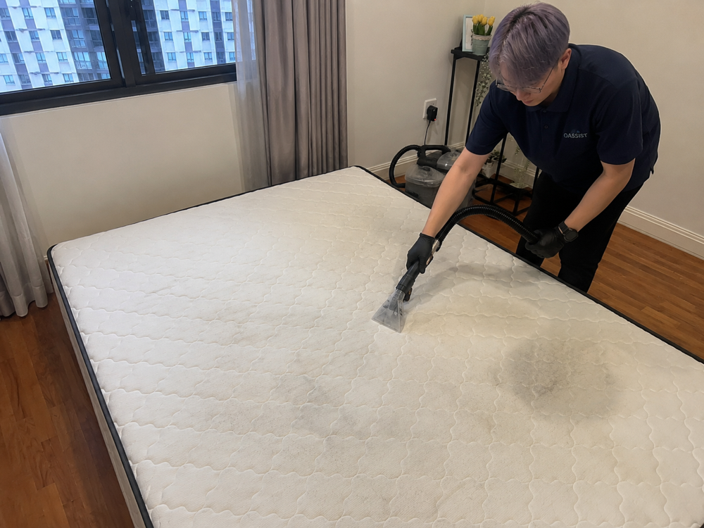 Oassist technician cleaning a mattress